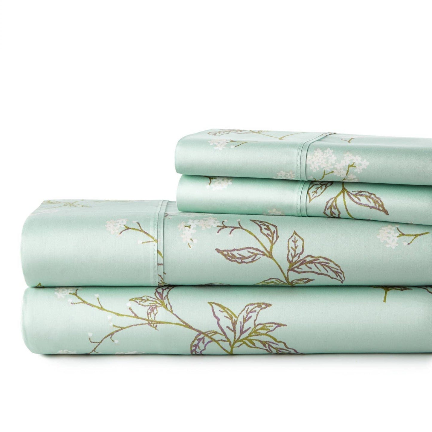 Extra Deep Forget Me Not Sateen Sheet Set, Green