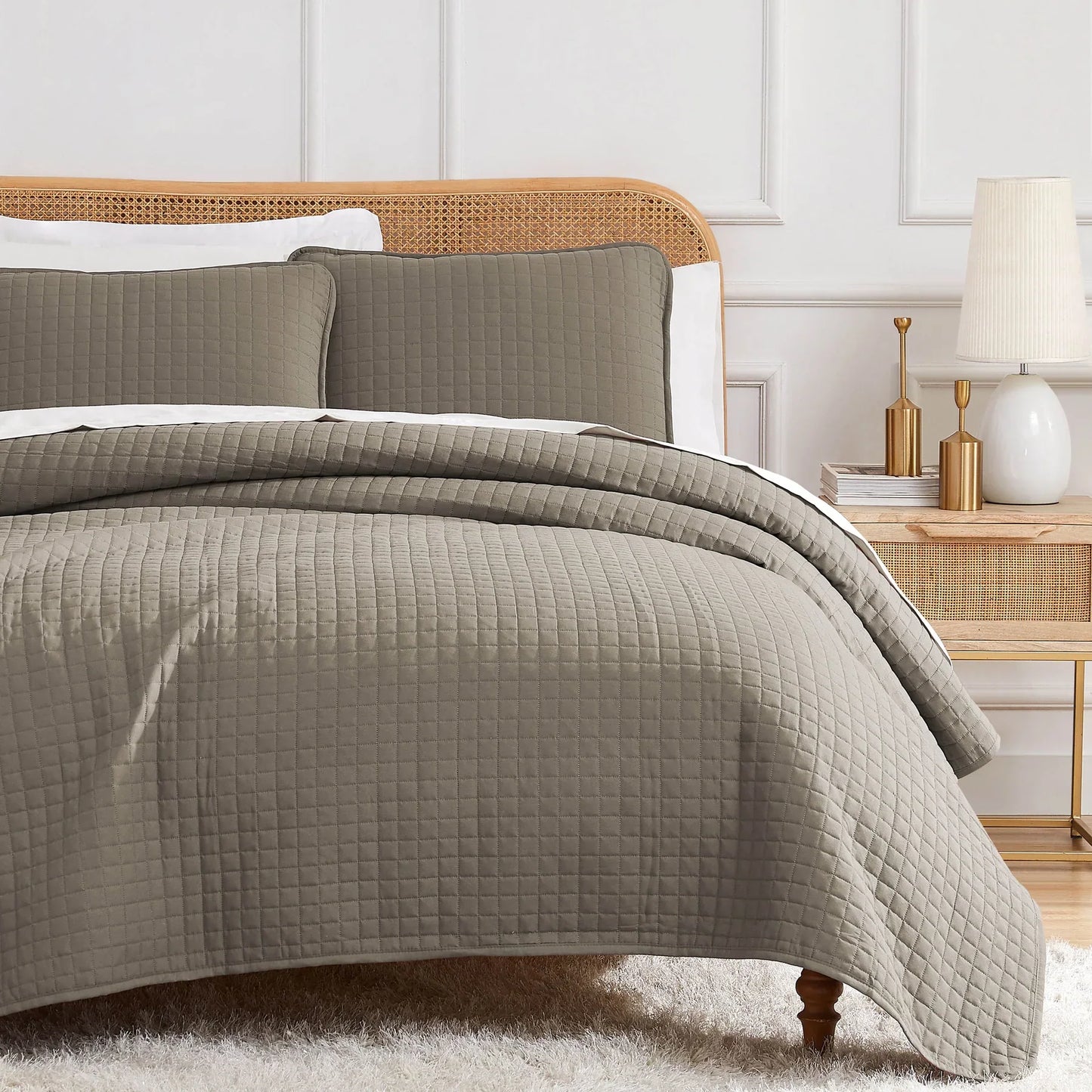 Small Squares Classic Quilt Set, Dark Taupe