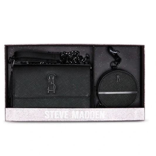 Steve Madden Carina Crossbody Wallet Boxed Gift Set, Black